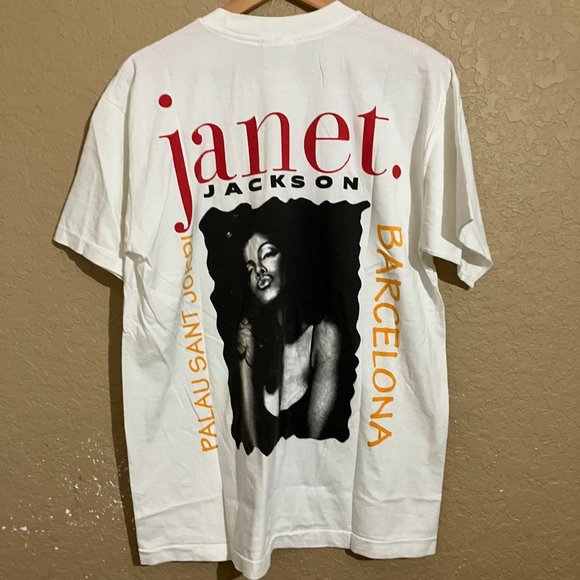 Janet Jackson Barcelona World Tour Rap Band Tee T-Shirt L White Modern - Picture 5 of 5